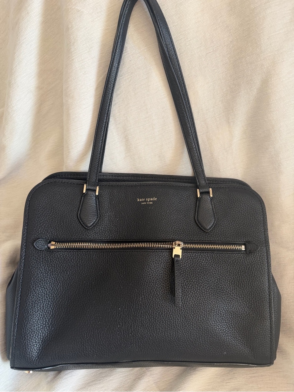 kate spade Black Pebbled Leather Zip-Front Tote